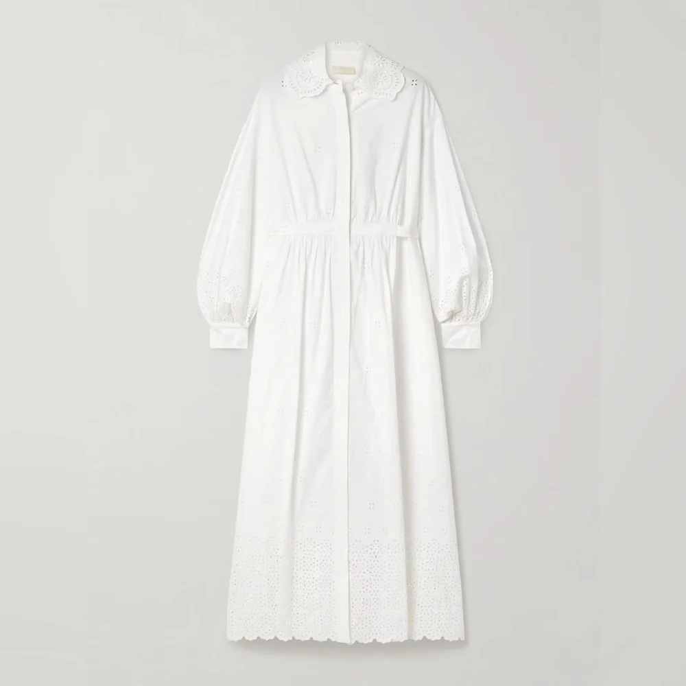 ULLA JOHNSON Adette tie-detailed broderie anglaise eyelet cotton midi dress - Picture 13 of 13